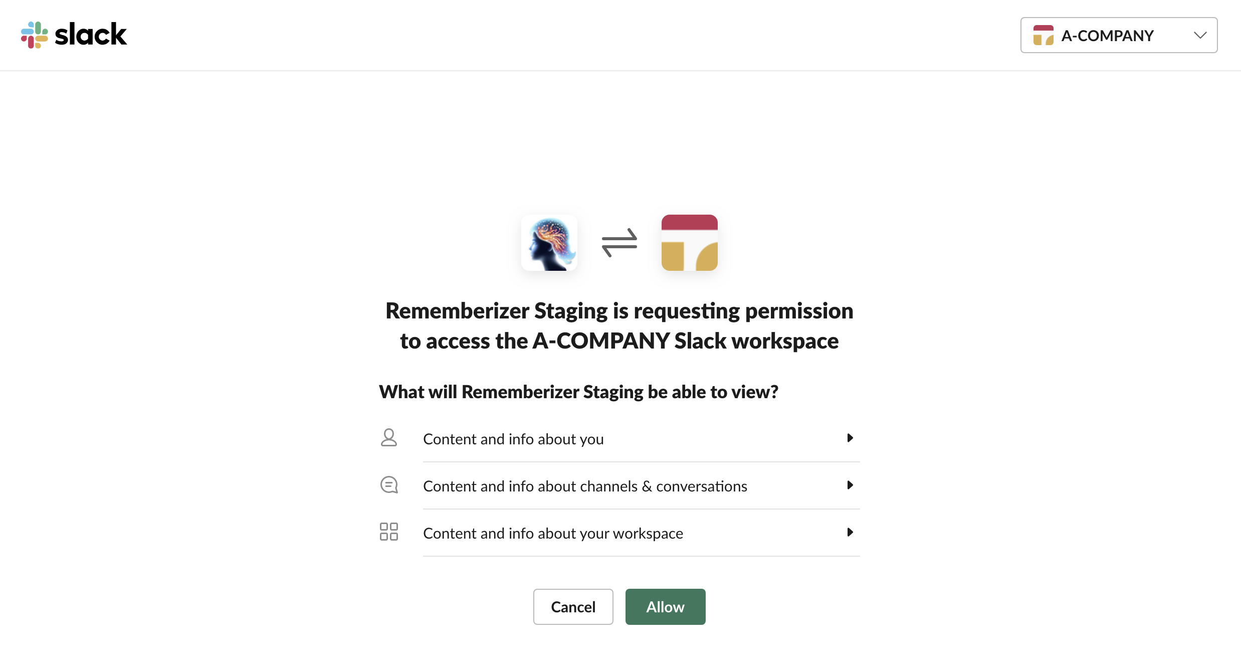 Slack OAuth 畫面