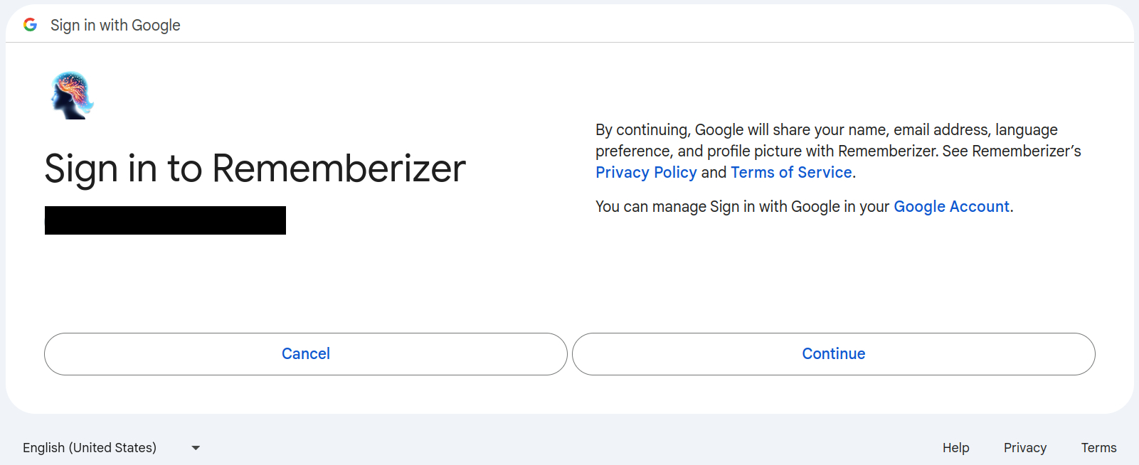 Google 應用程式驗證畫面