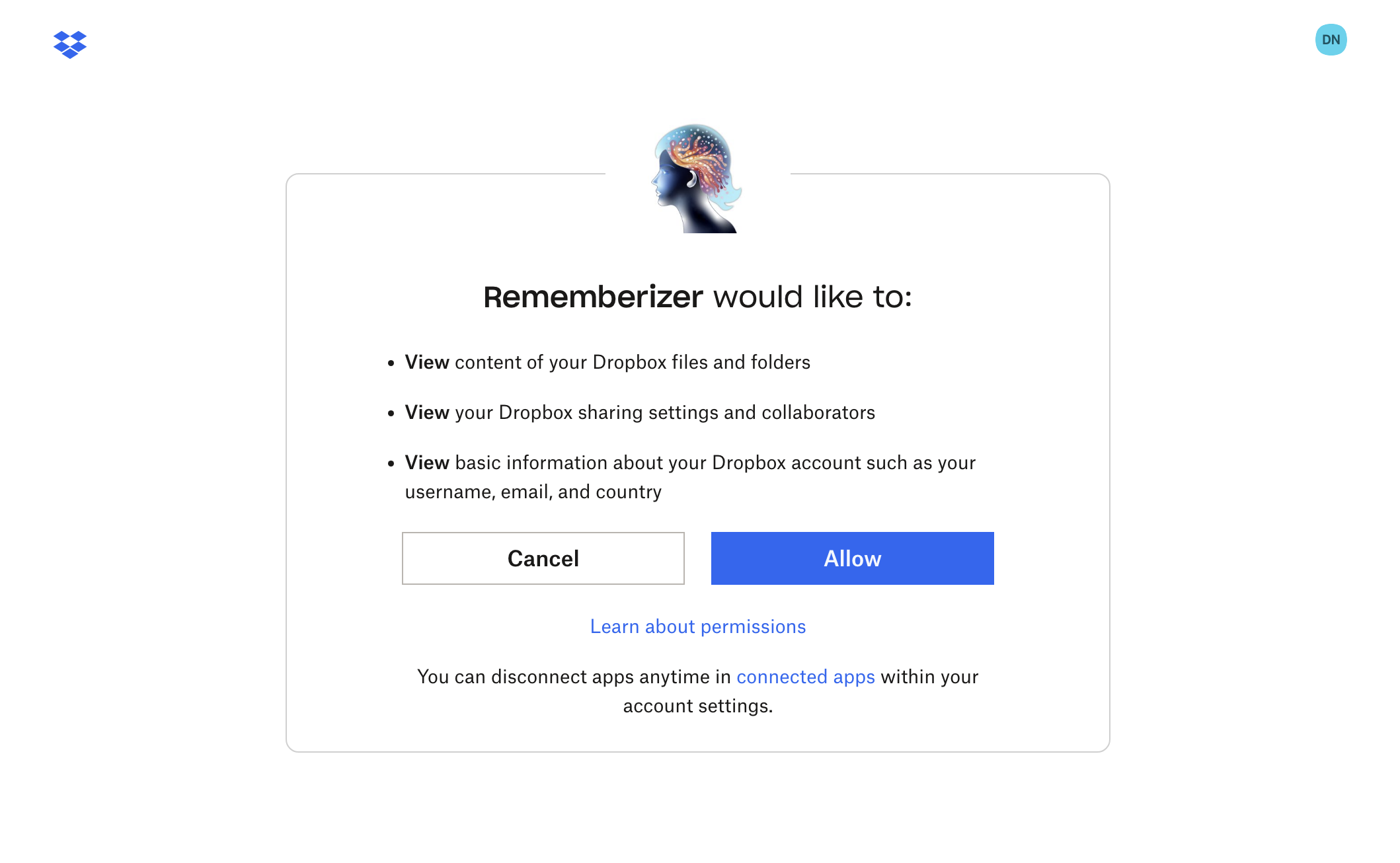 Dropbox OAuth 授權畫面