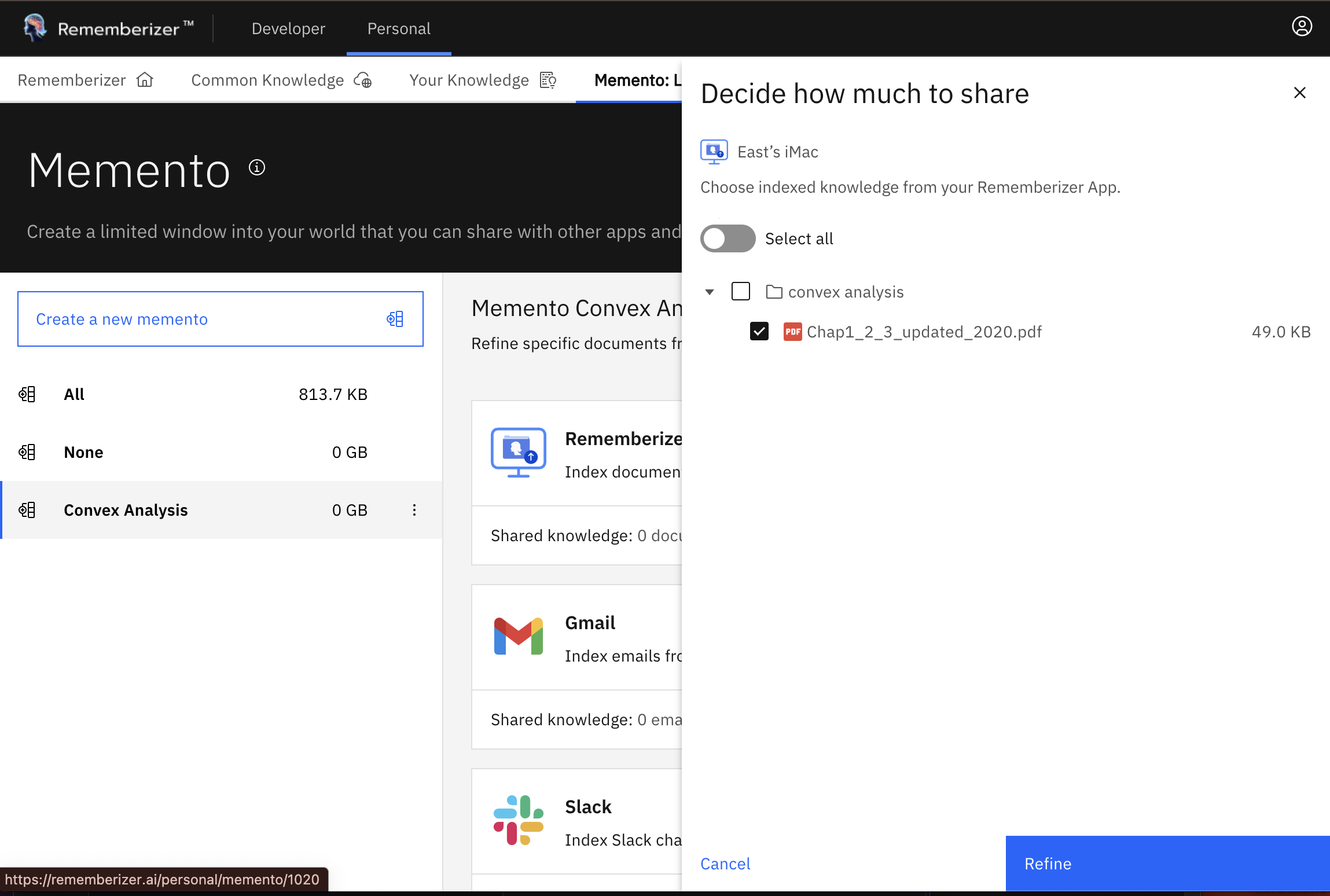 memento refine knowledge